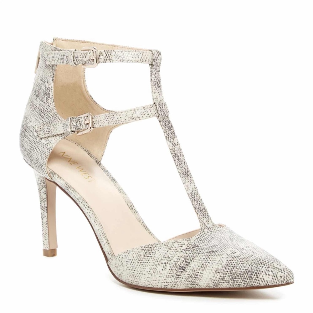 Nine West Scandal Snake Print T-Strap Pumps